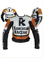 Kawasaki moto veste en cuir orange