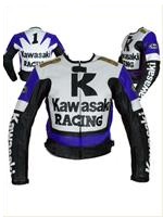 Kawasaki Racing veste en cuir de couleur bleue