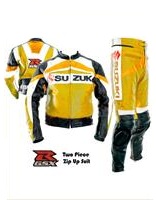 Suzuki GSXR couleur jaune motard costume