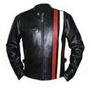black soft leather jacket  with black white stripe