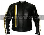 Black Colour Motorcycle Leather Jacket with yellow