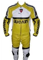 Ducati motorcycle leather suit yellow white colour