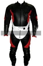 One piece motorcycle racing leather suit black white red colour