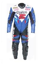Suzuki Clarion GSXR motorcycle leather suit one piece